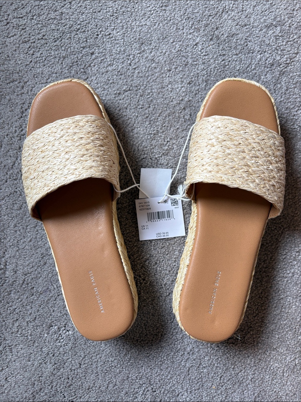 American Eagle Outfitters Natural Braided Strap Slide Sandals - Tan Footbed